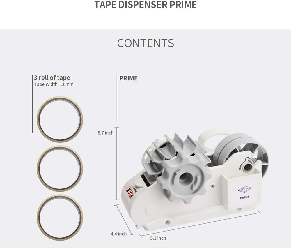 MoTEX Tape Dispenser Compatible with 3 Inch Core Tapes, 3 Rolls of Transparent Tapes with Dispenser -Prime (Light Pink)