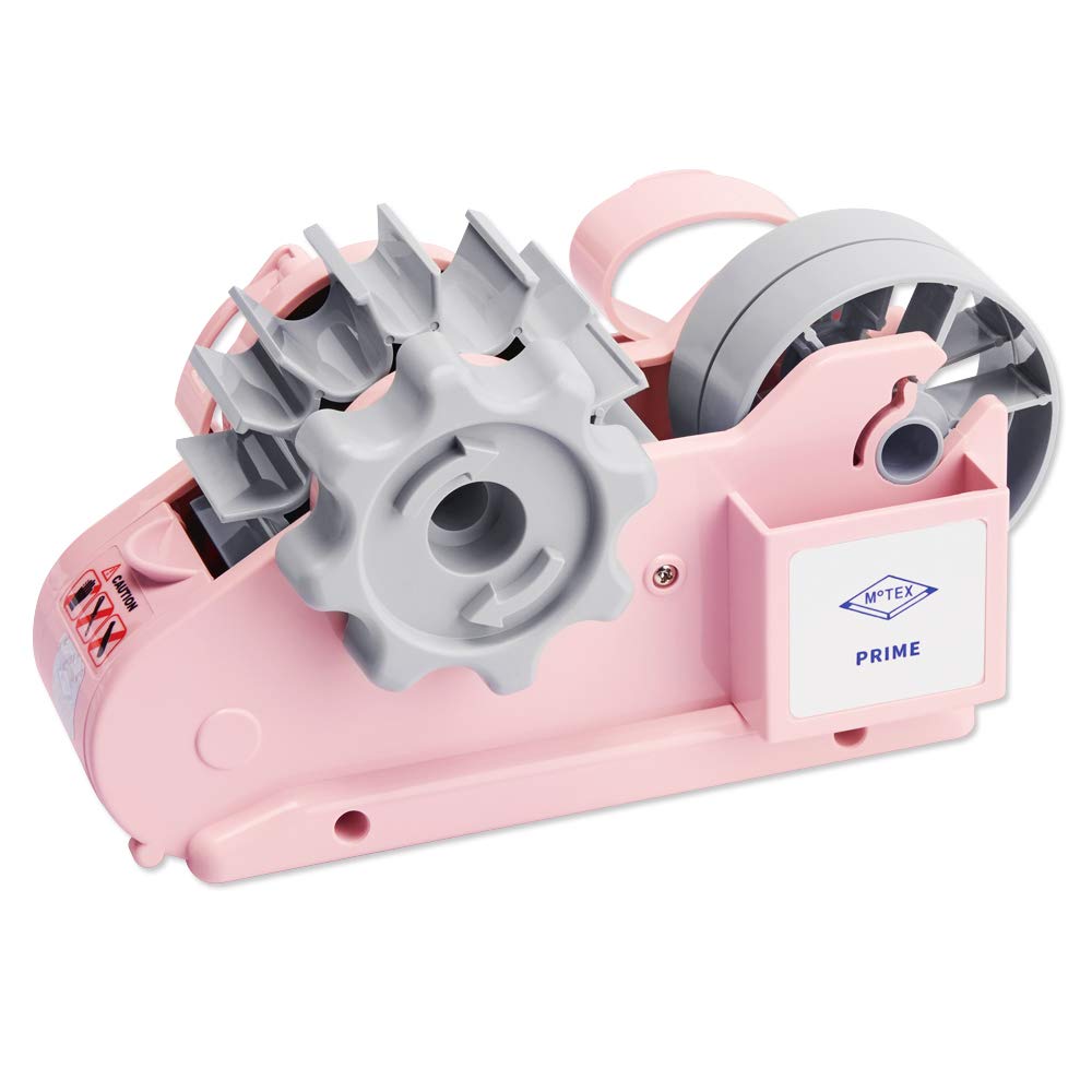 MoTEX Tape Dispenser Compatible with 3 Inch Core Tapes, 3 Rolls of Transparent Tapes with Dispenser -Prime (Light Pink)