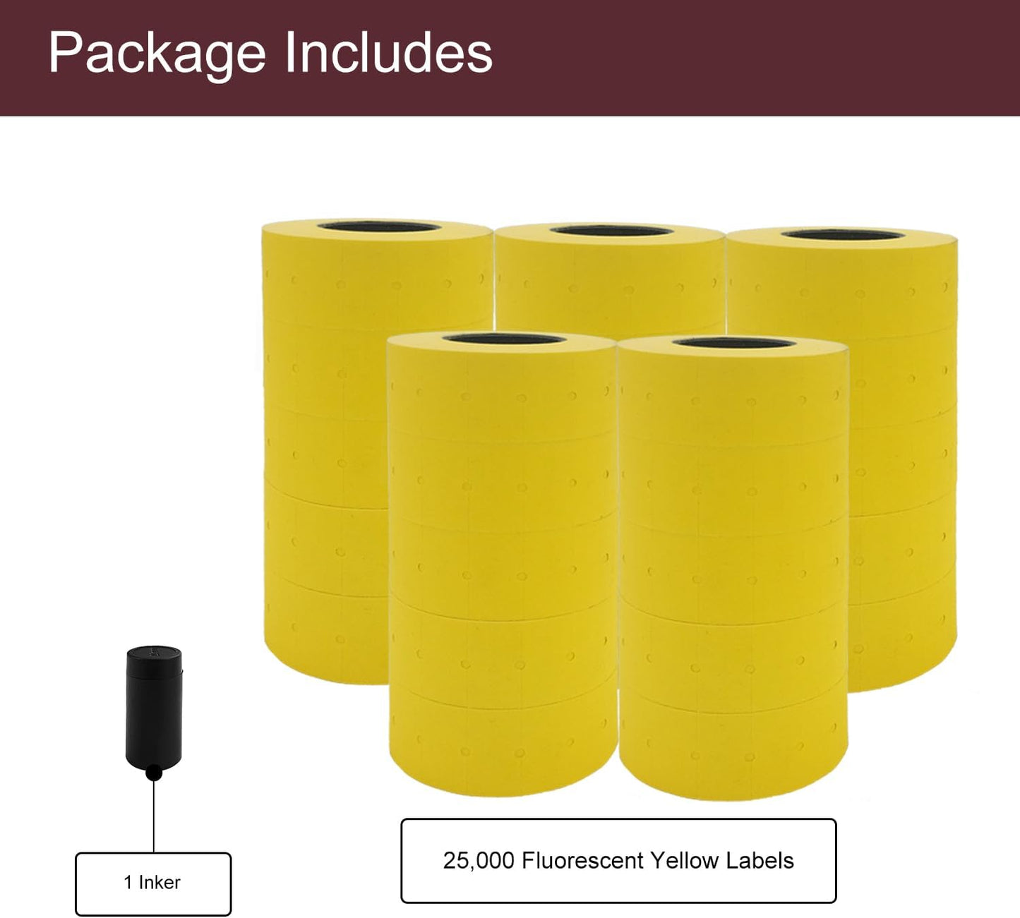 MoTEX 1 Line Fluorescent Yellow Blank Labels - 25,000 Blank Price and Date Gun Labels with 1 Ink Roller