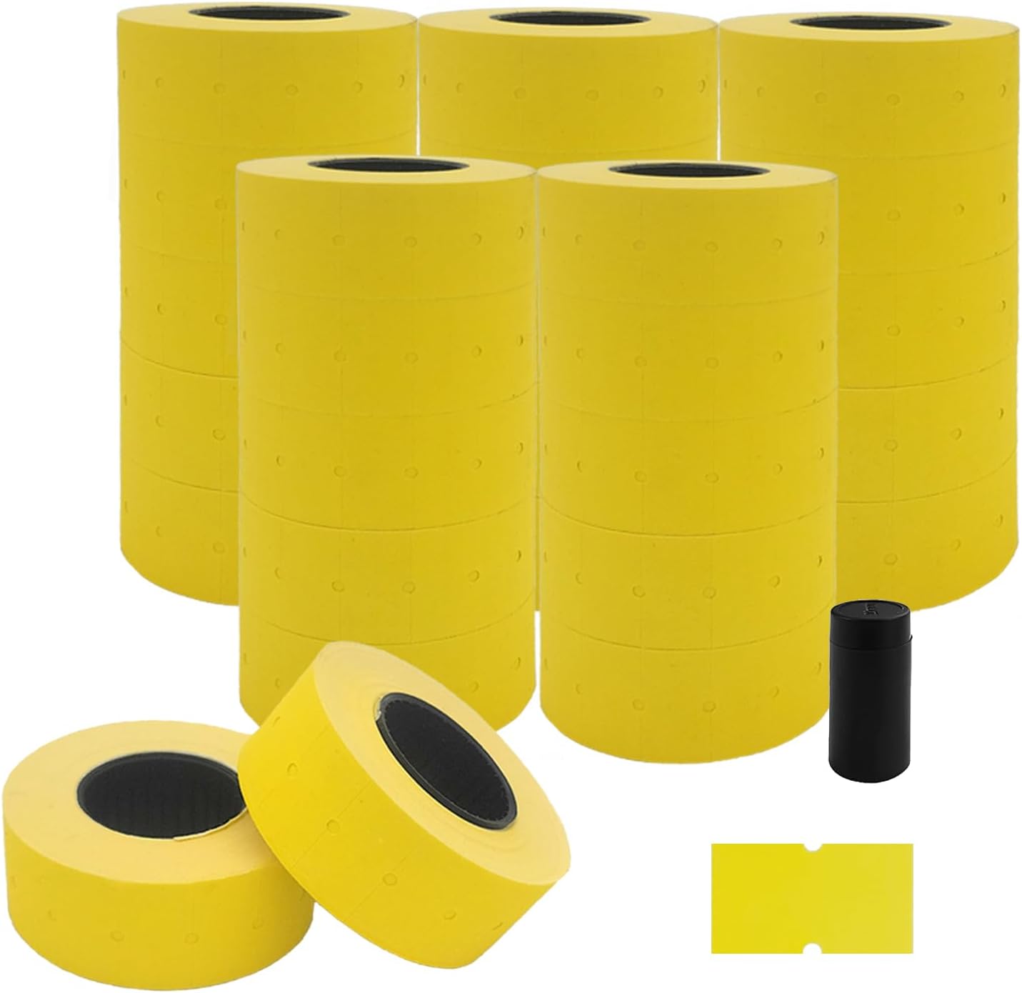 MoTEX 1 Line Fluorescent Yellow Blank Labels - 25,000 Blank Price and Date Gun Labels with 1 Ink Roller