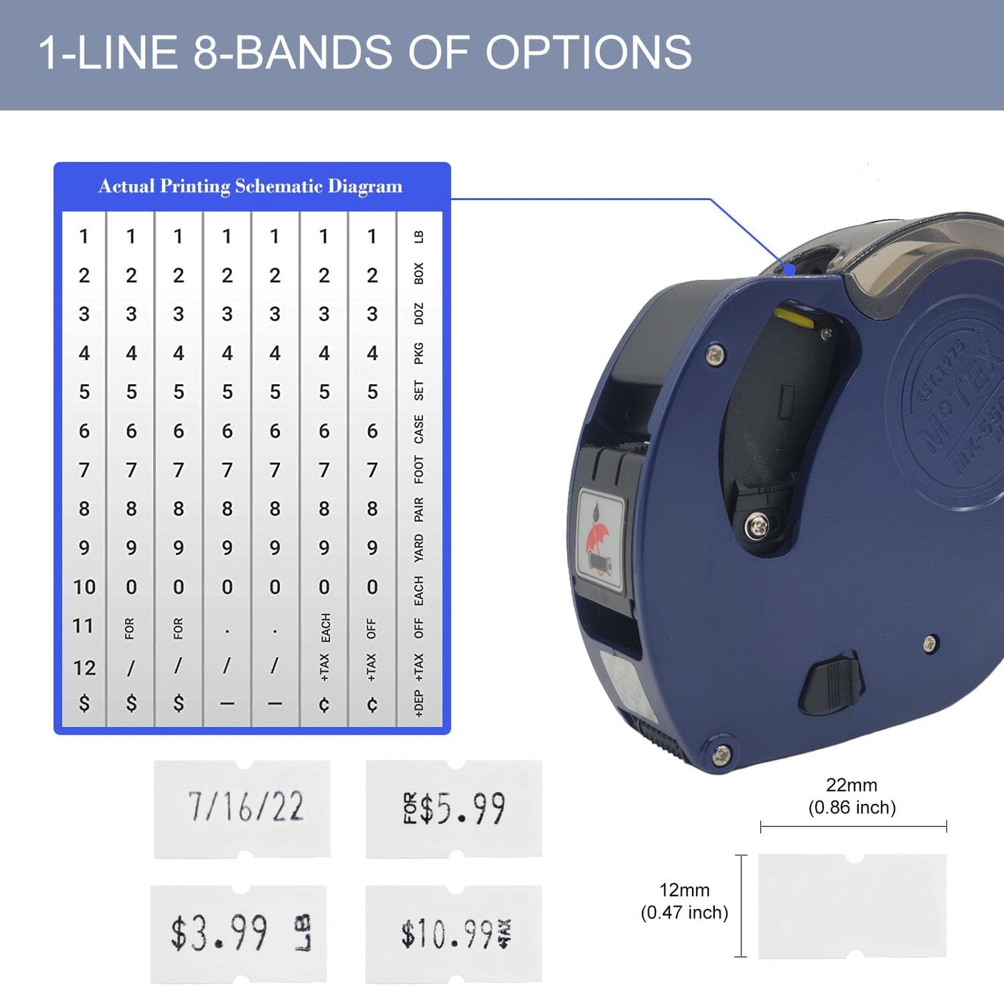 Motex MX-5500 New Version 1 Line 8 Digits Price Tag Gun – Pre-Loaded 1,000 White Sticker Labels and Pre-Loaded Inker with 1 Ink Refill (Dark Blue)