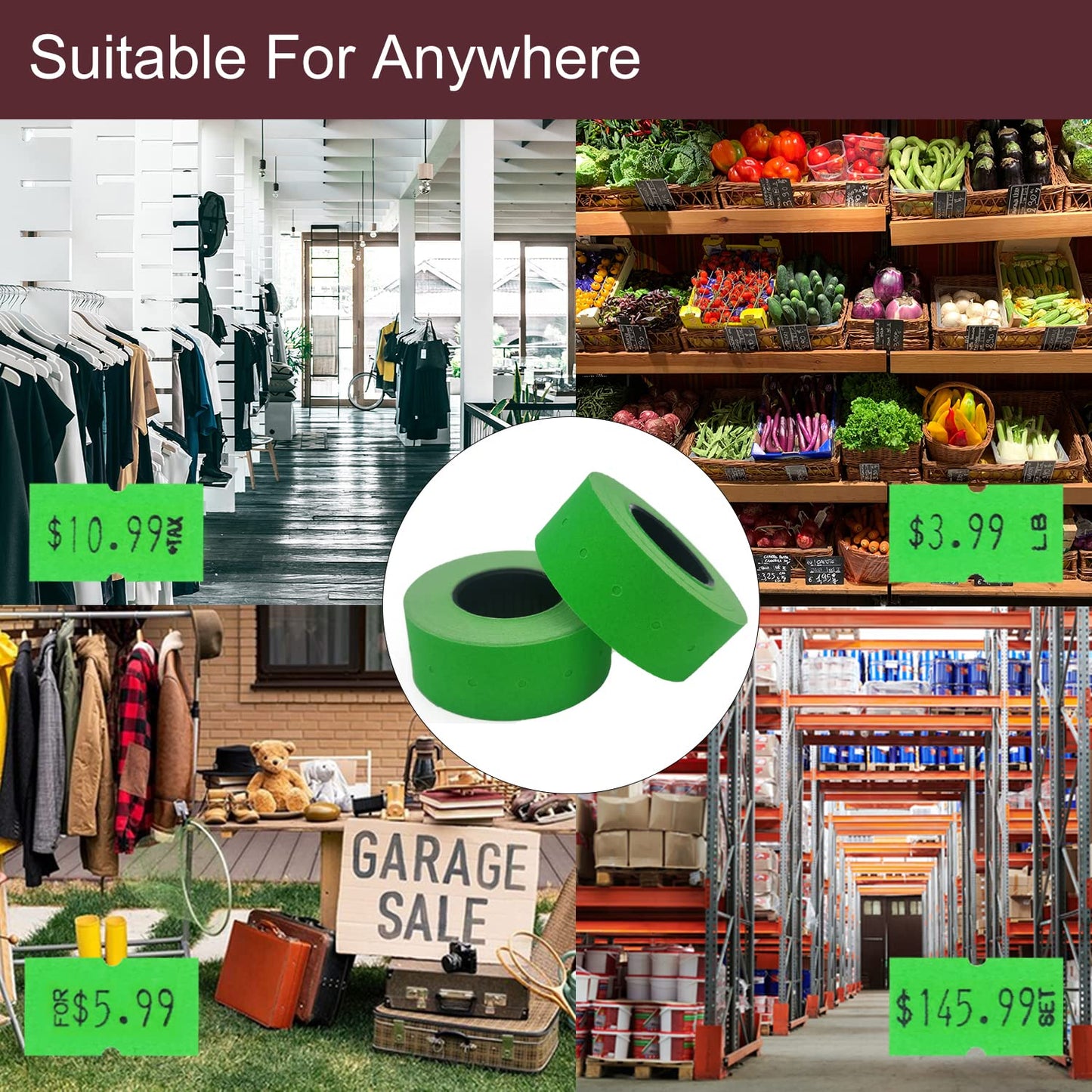 Motex 1 Line White Labels - 10,000 White Blank Price and Date Gun Labels with 1 Ink Roll, Fits MX-5500 and Perco 1 Line Price and Date Guns