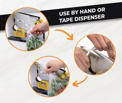 Excell Bag Sealer Tape Dispenser with Integrated Trimmer, Heavy Duty Stainless Steel – Fits 1/2" Tape on 3" Core for Meat Packaging, Bakeries, Produce & Retail