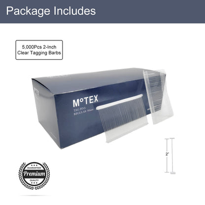 Motex 2 Inch 5000pcs Regular Tagging Gun Fasteners, Clothing Tag Barbs Attachments Price Label for All Fine Price Tag Gun with no Jamming, Clear