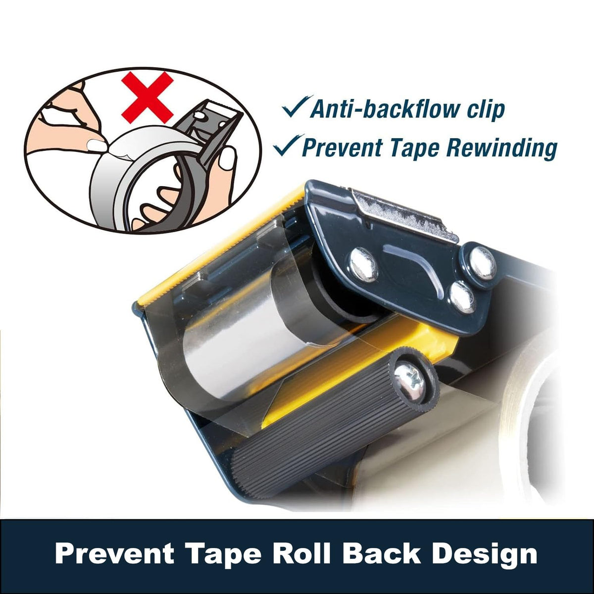 Excell Heavy-Duty Metal 2 Inch Packaging Tape Dispenser with Safety Blade Cover, Anti-Backflow Design, for Commercial Packaging, Shipping, Moving, Carton and Box Sealing