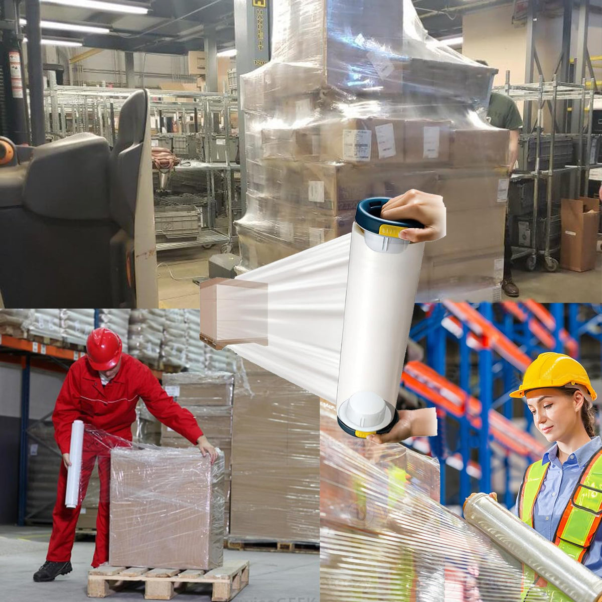 Excell Stretch Wrap Film Dispenser with a Brake, Hand Saver for Easy Pallet Packaging, Wrap Handle for Shrink Film Packing, Moving, E-Commerce, Factory & Warehouse, Fits Any 3" Core Film