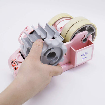 MoTEX Tape Dispenser Compatible with 3 Inch Core Tapes, 3 Rolls of Transparent Tapes with Dispenser -Prime (Light Pink)