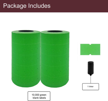 Motex 1 Line White Labels - 10,000 White Blank Price and Date Gun Labels with 1 Ink Roll, Fits MX-5500 and Perco 1 Line Price and Date Guns