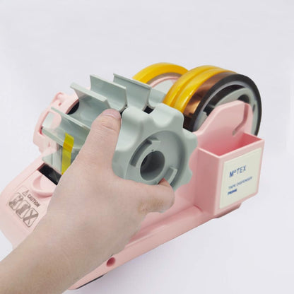 MoTEX Tape Dispenser Compatible with 3 Inch Core Tapes, 3 Rolls of Transparent Tapes with Dispenser -Prime (Light Pink)