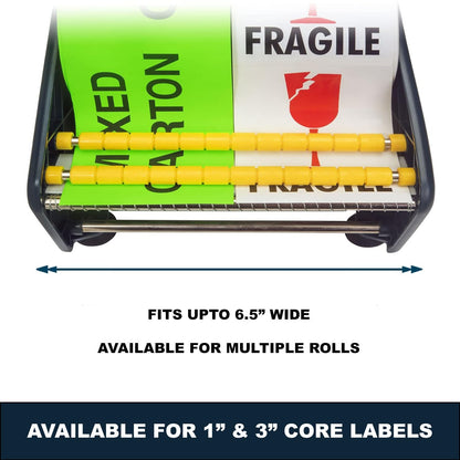 Manual Label Sticker Dispenser with 4 Suction Cups Base for Tabletop, Adjustable Holder for Multiple Rolls