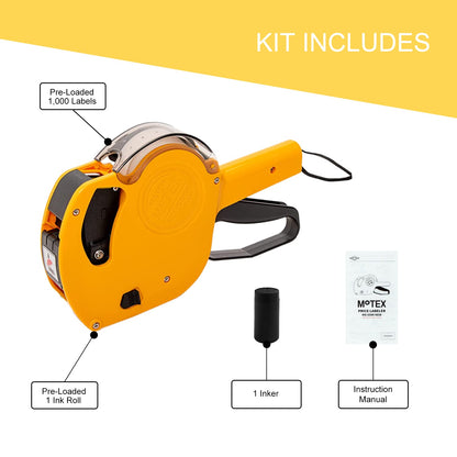 Motex MX-5500 New Version 1 Line 8 Digits Date Marking Gun – Pre-Loaded 1,000 White Sticker Labels and Pre-Loaded Inker with 1 Ink Refill - for Grocery Store, Retail Shop, Garage Sale (White)