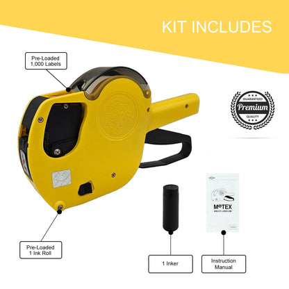 Motex MX-5500 New Version 1 Line 8 Digits Date Marking Gun – Pre-Loaded 1,000 White Sticker Labels and Pre-Loaded Inker with 1 Ink Refill - for Grocery Store, Retail Shop, Garage Sale (White)