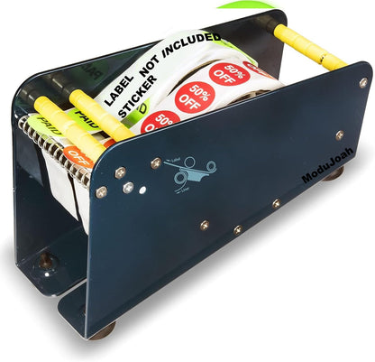 Manual Label Sticker Dispenser with 4 Suction Cups Base for Tabletop, Adjustable Holder for Multiple Rolls
