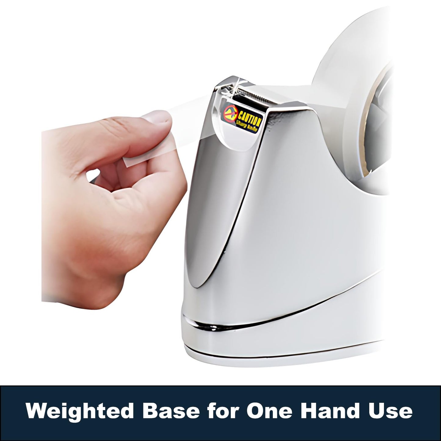 MDJ by Excell Desktop Tape Dispenser (Fits 1" + 3" Core) with Heavy-Weighted Base for One-Hand Dispensing for Office, Home, School, Masking, Heat Transfer, Sublimation, Crafts, Gift Wrapping (Chrome)