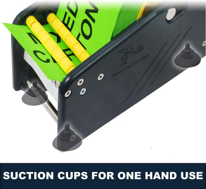 Manual Label Sticker Dispenser with 4 Suction Cups Base for Tabletop, Adjustable Holder for Multiple Rolls