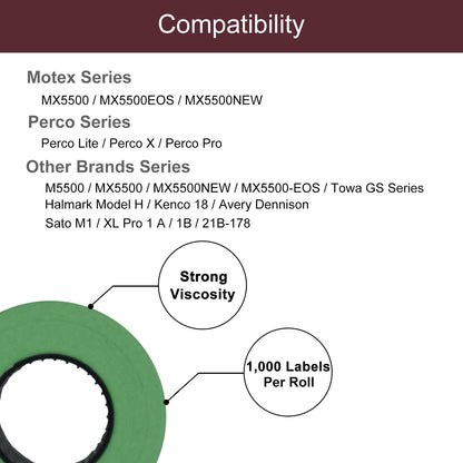 Motex 1 Line White Labels - 10,000 White Blank Price and Date Gun Labels with 1 Ink Roll, Fits MX-5500 and Perco 1 Line Price and Date Guns