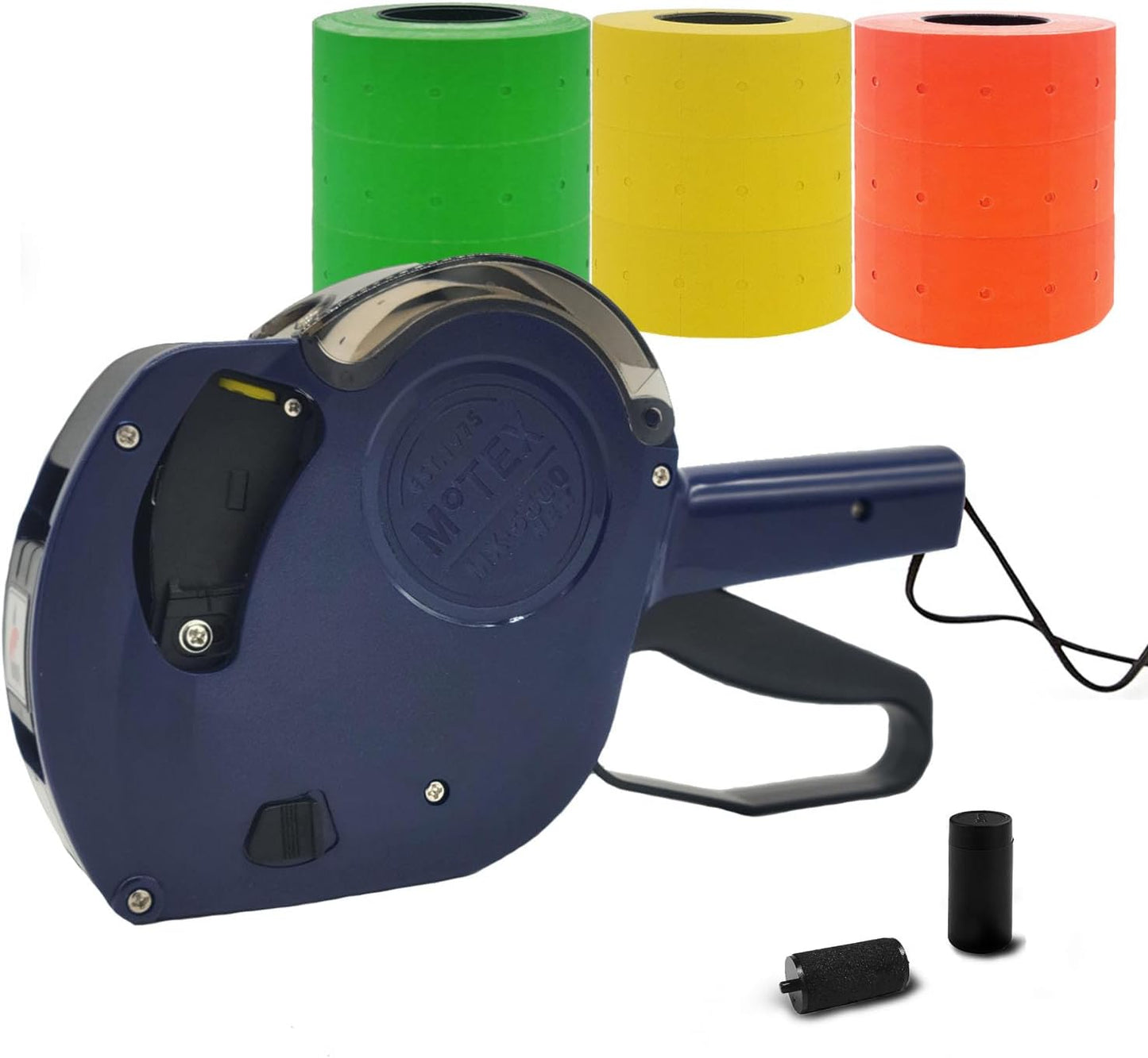 Motex MX-5500 New Version 1 Line 8 Digits Price Tag Gun Kit - Includes 10,000 Blank Labels (White + Red + Yellow + Green) and 1 Pre-Loaded Inker with 1 Ink Refill