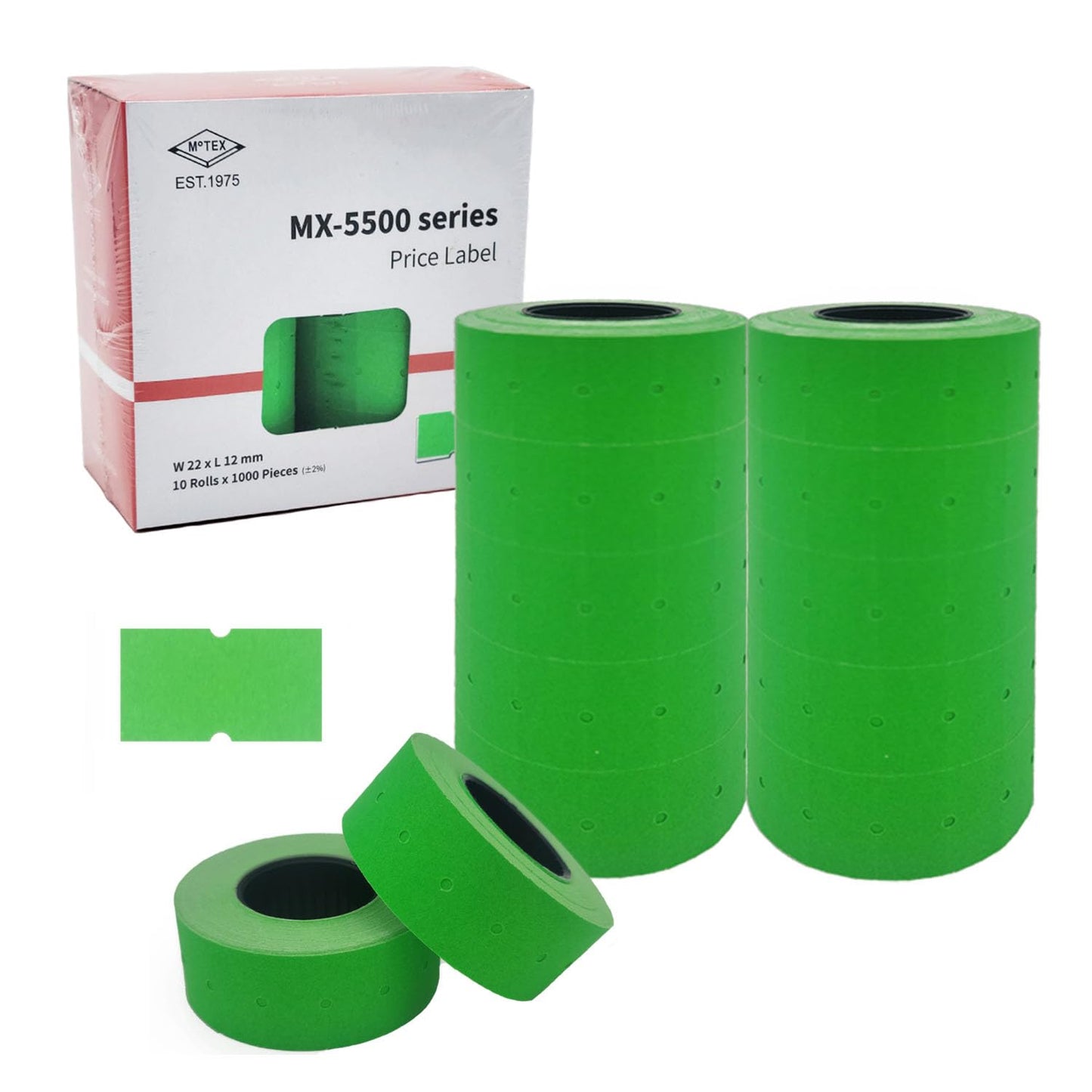 Motex 1 Line White Labels - 10,000 White Blank Price and Date Gun Labels with 1 Ink Roll, Fits MX-5500 and Perco 1 Line Price and Date Guns