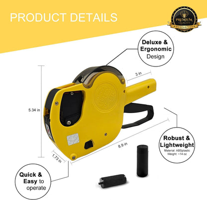 Motex MX-5500 New Version 1 Line 8 Digits Date Marking Gun – Pre-Loaded 1,000 White Sticker Labels and Pre-Loaded Inker with 1 Ink Refill - for Grocery Store, Retail Shop, Garage Sale (White)