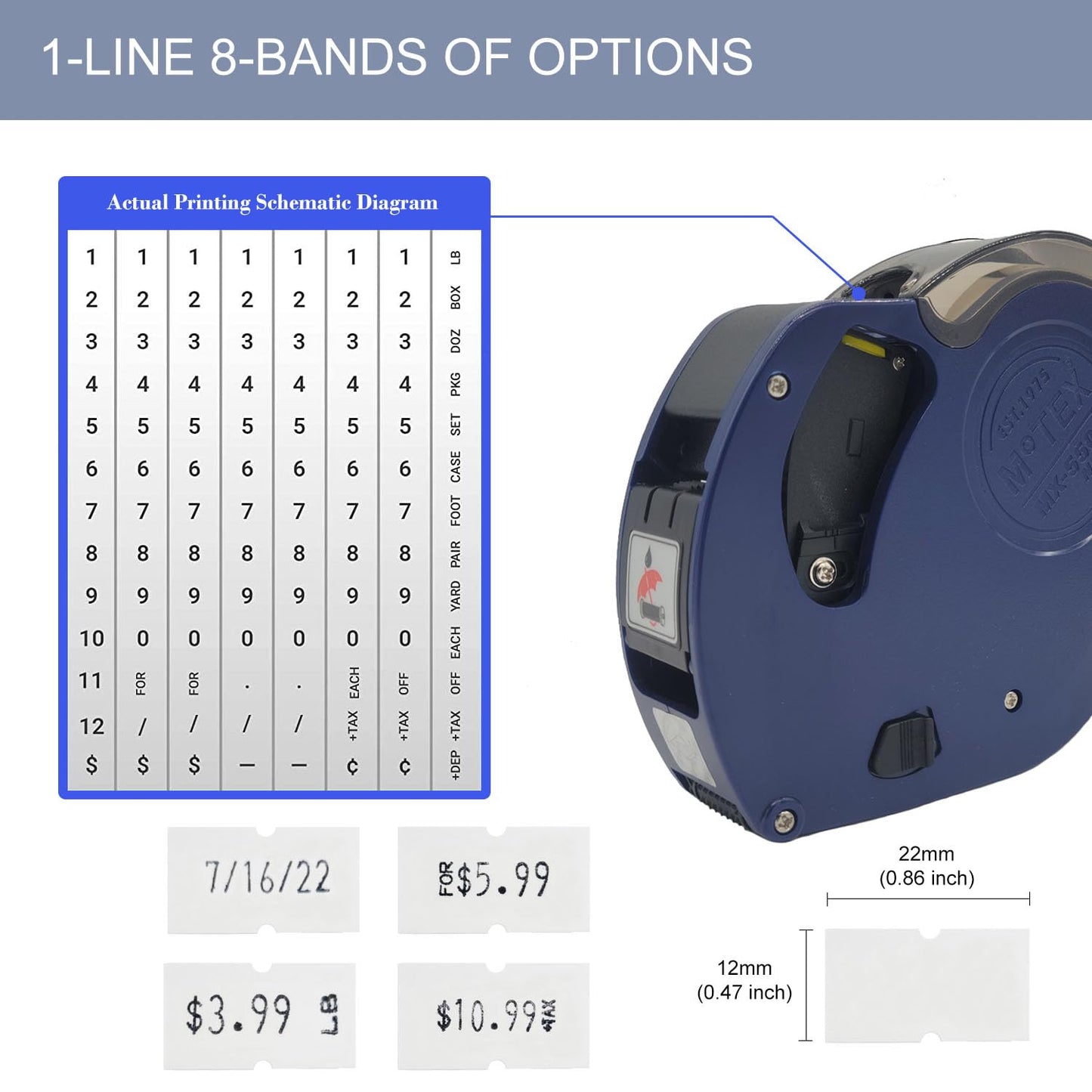 Motex MX-5500 New Version 1 Line 8 Digits Date Marking Gun – Pre-Loaded 1,000 White Sticker Labels and Pre-Loaded Inker with 1 Ink Refill - for Grocery Store, Retail Shop, Garage Sale (White)