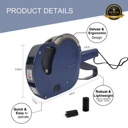 Motex MX-5500 New Version 1 Line 8 Digits Date Marking Gun – Pre-Loaded 1,000 White Sticker Labels and Pre-Loaded Inker with 1 Ink Refill - for Grocery Store, Retail Shop, Garage Sale (White)