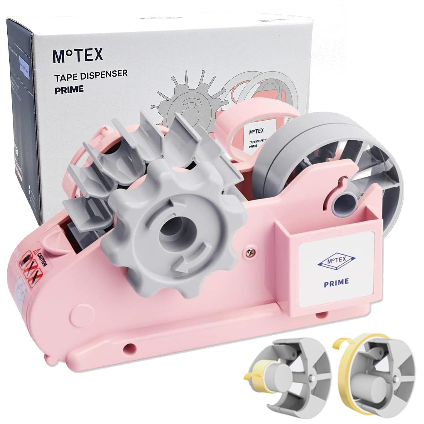 MoTEX Tape Dispenser Compatible with 3 Inch Core Tapes, 3 Rolls of Transparent Tapes with Dispenser -Prime (Light Pink)