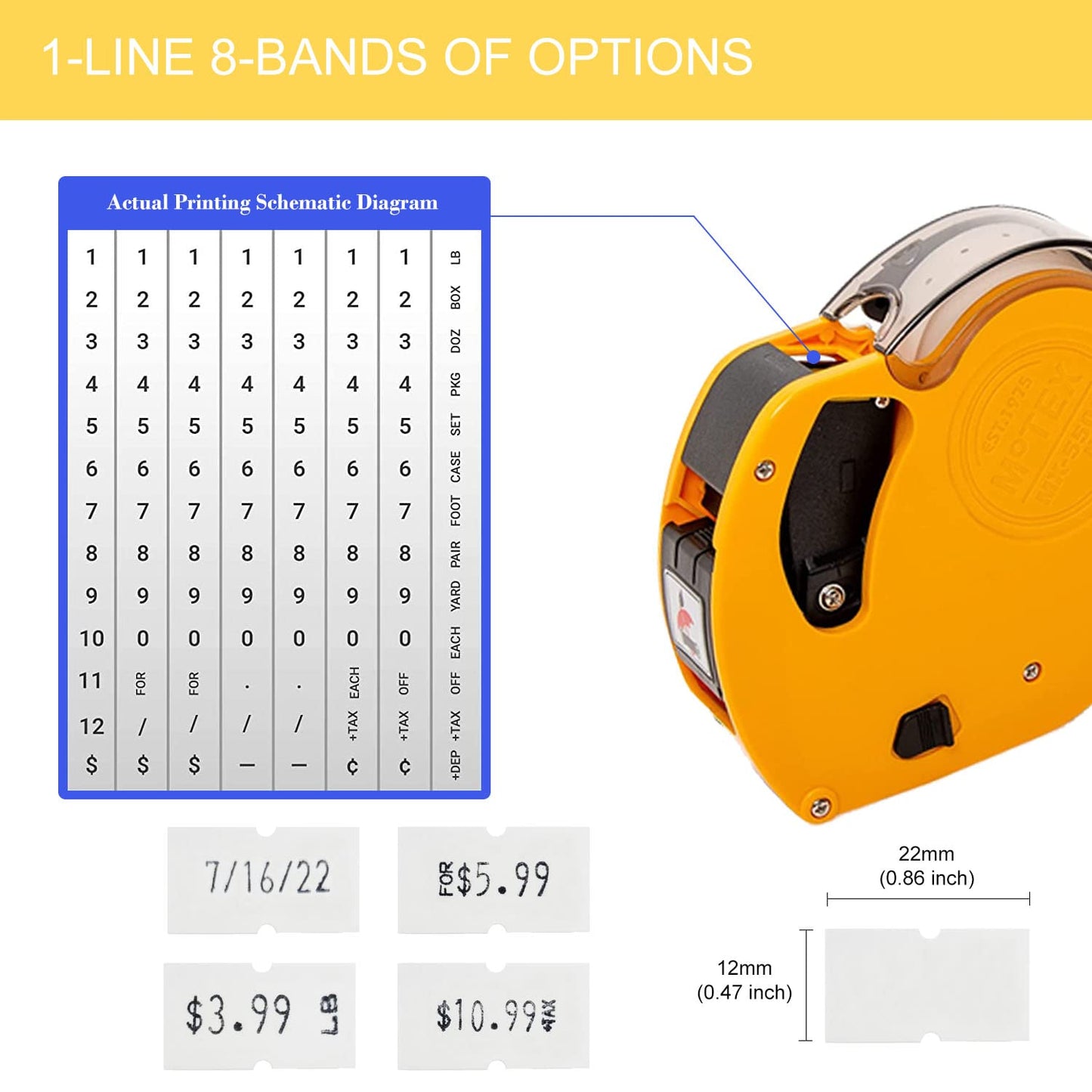 Motex MX-5500 New Version 1 Line 8 Digits Date Marking Gun – Pre-Loaded 1,000 White Sticker Labels and Pre-Loaded Inker with 1 Ink Refill - for Grocery Store, Retail Shop, Garage Sale (White)