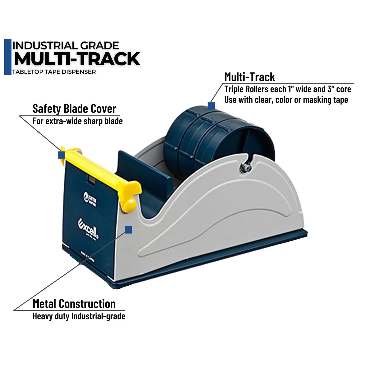 Excell Premium Steel 3 inch Core Metal Multi-Roll Desktop Tape Dispenser for Masking, Packing, Shipping, Packaging, and Painter (1-inch Wide)