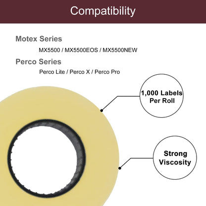 Motex 1 Line White Labels - 10,000 White Blank Price and Date Gun Labels with 1 Ink Roll, Fits MX-5500 and Perco 1 Line Price and Date Guns