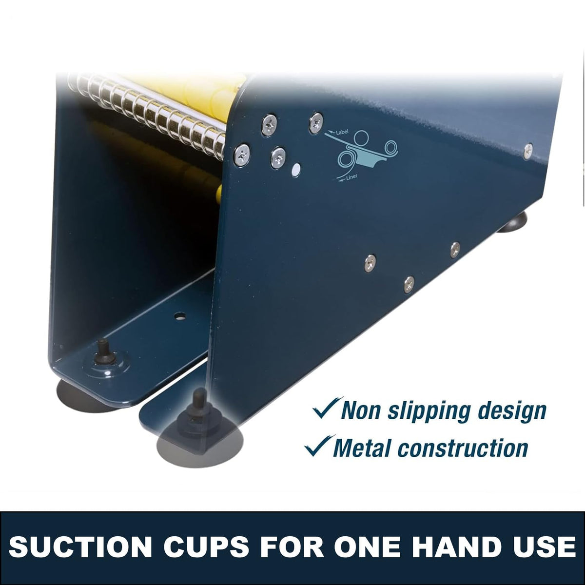 Manual Label Sticker Dispenser with 4 Suction Cups Base for Tabletop, Adjustable Holder for Multiple Rolls