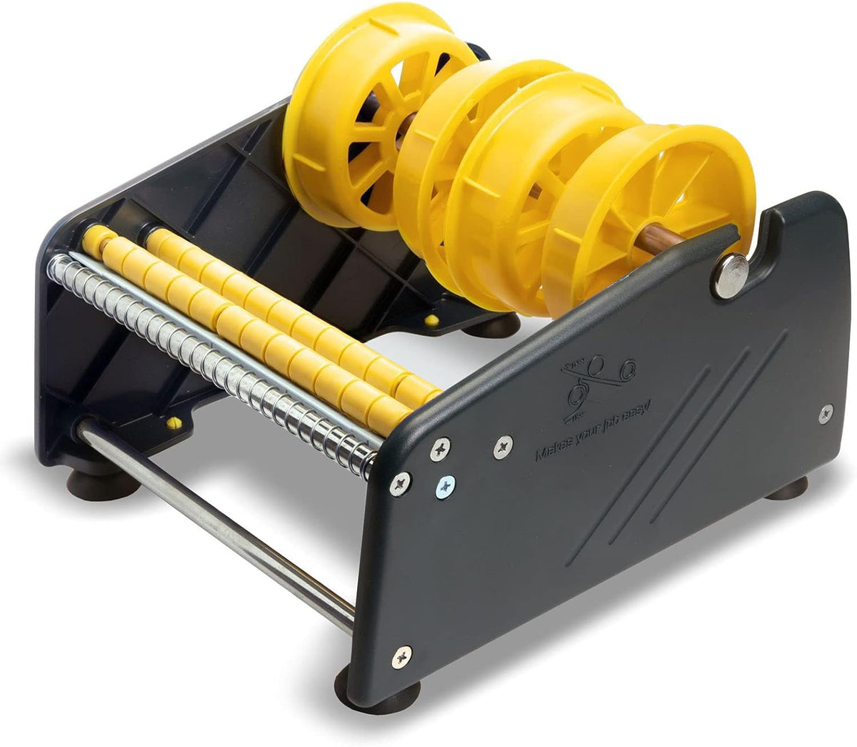 Manual Label Sticker Dispenser with 4 Suction Cups Base for Tabletop, Adjustable Holder for Multiple Rolls
