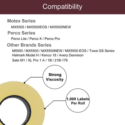 Motex 1 Line White Labels - 10,000 White Blank Price and Date Gun Labels with 1 Ink Roll, Fits MX-5500 and Perco 1 Line Price and Date Guns