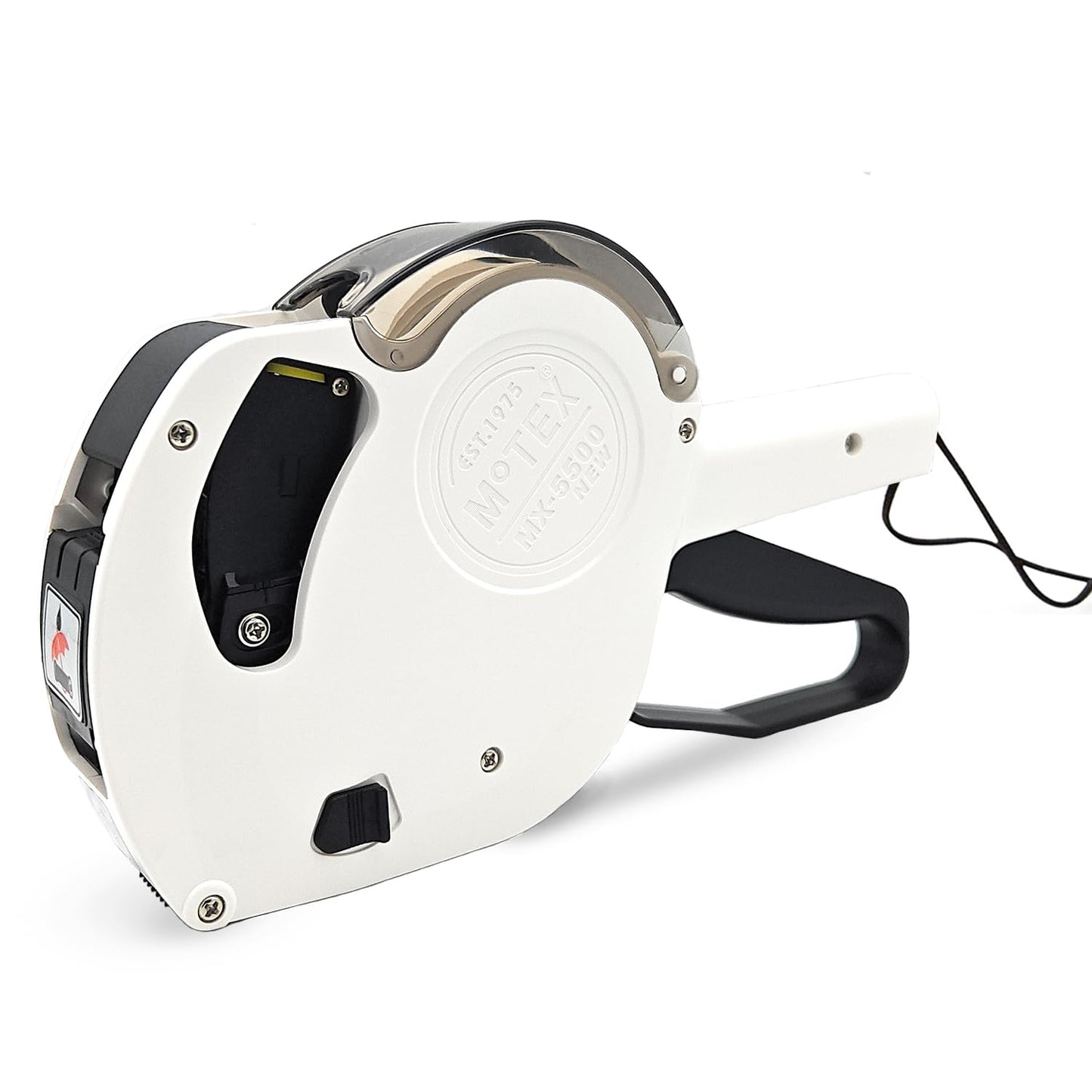 Motex MX-5500 New Version 1 Line 8 Digits Date Marking Gun – Pre-Loaded 1,000 White Sticker Labels and Pre-Loaded Inker with 1 Ink Refill - for Grocery Store, Retail Shop, Garage Sale (White)