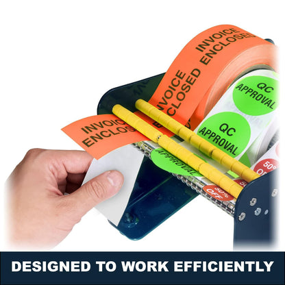 Manual Label Sticker Dispenser with 4 Suction Cups Base for Tabletop, Adjustable Holder for Multiple Rolls