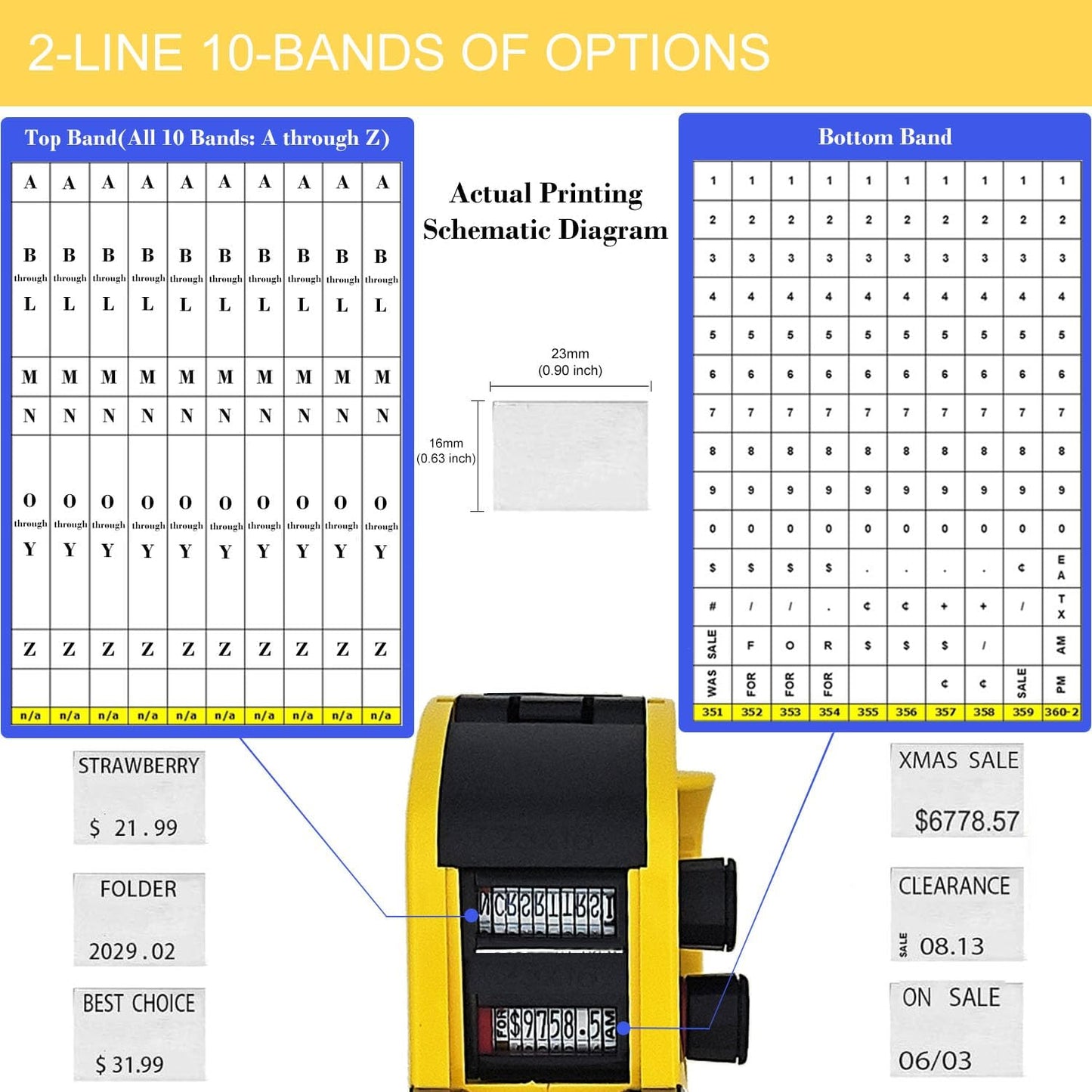 Motex MX-2316NEW 2 Line 20 Digits Price Tag Gun – 10 Digits Per line, Pre-Loaded 1,000 White Sticker Labels and Pre-Loaded Inker with 1 Ink Refill