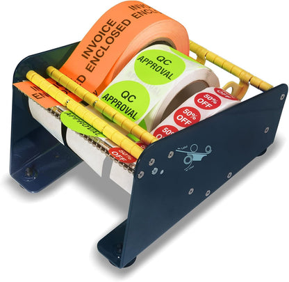 Manual Label Sticker Dispenser with 4 Suction Cups Base for Tabletop, Adjustable Holder for Multiple Rolls