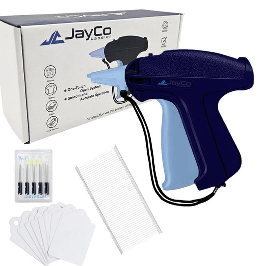 JayCo Standard Tagging Gun (Not Stitch Gun) Kit – Includes Standard Price Tag Attacher Gun, 6 Steel Needles, 1000 pcs 2" Barbs & 200 pcs White Price Tags for Clothing, Retail Store Garage Sale