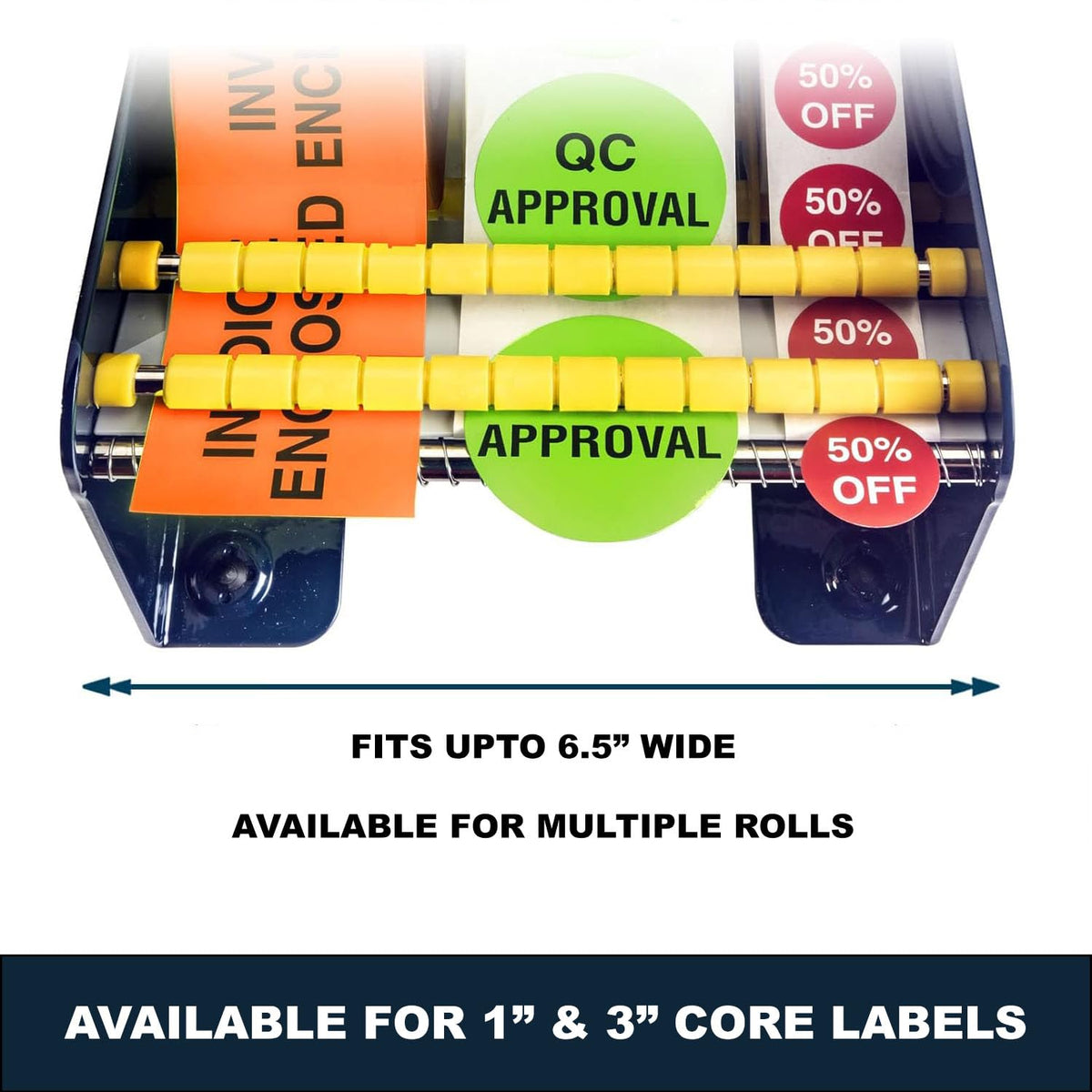 Manual Label Sticker Dispenser with 4 Suction Cups Base for Tabletop, Adjustable Holder for Multiple Rolls