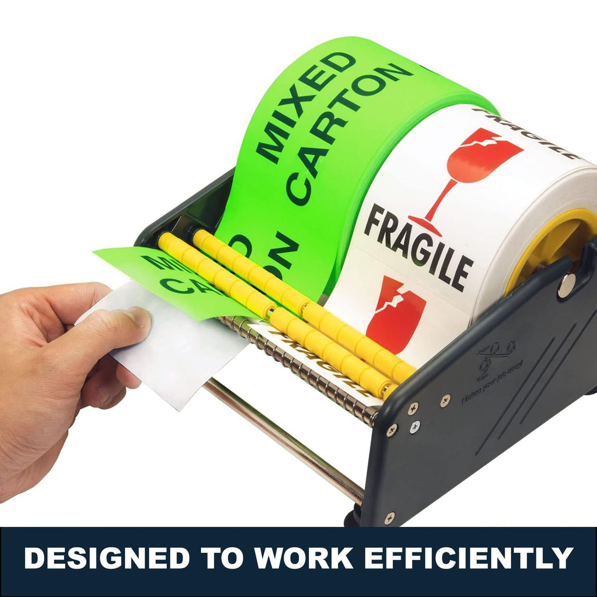 Manual Label Sticker Dispenser with 4 Suction Cups Base for Tabletop, Adjustable Holder for Multiple Rolls