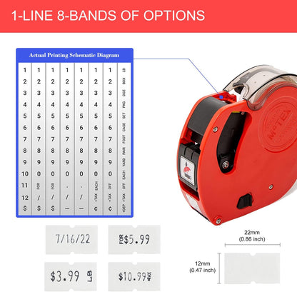 Motex MX-5500 New Version 1 Line 8 Digits Price Tag Gun Kit - Includes 10,000 White Blank Labels and 1 Pre-Loaded Inker with 1 Ink Refill