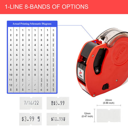 Motex MX-5500 New Version 1 Line 8 Digits Date Marking Gun – Pre-Loaded 1,000 White Sticker Labels and Pre-Loaded Inker with 1 Ink Refill - for Grocery Store, Retail Shop, Garage Sale (White)
