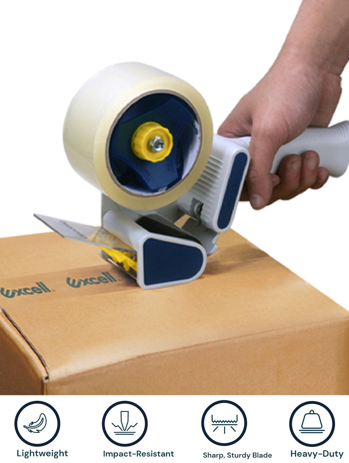 Excell Packing Tape Gun Dispenser with Safety Blade Cover, 2 Inch Wide Carton Packing Tape for Commercial Packaging, Shipping, Moving, Carton and Box Sealing