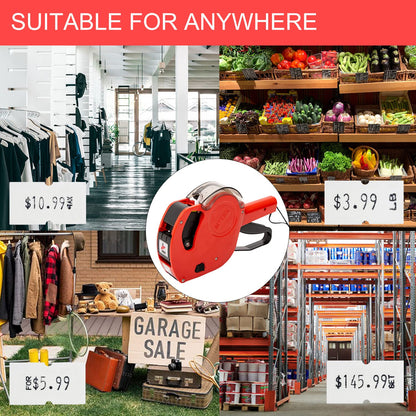 Motex MX-5500 New Version 1 Line 8 Digits Date Marking Gun – Pre-Loaded 1,000 White Sticker Labels and Pre-Loaded Inker with 1 Ink Refill - for Grocery Store, Retail Shop, Garage Sale (White)