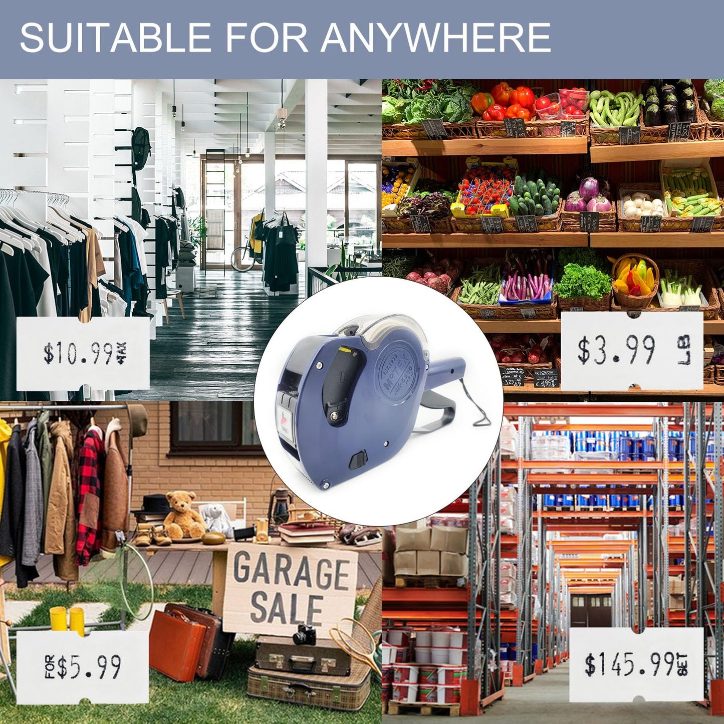 Motex MX-5500 New Version 1 Line 8 Digits Date Marking Gun – Pre-Loaded 1,000 White Sticker Labels and Pre-Loaded Inker with 1 Ink Refill - for Grocery Store, Retail Shop, Garage Sale (White)