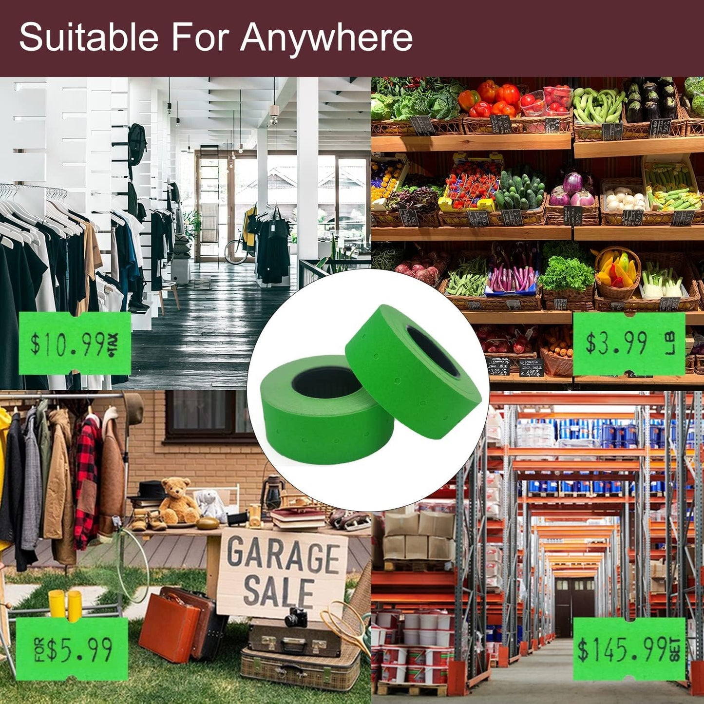 Motex 1 Line White Labels - 10,000 White Blank Price and Date Gun Labels with 1 Ink Roll, Fits MX-5500 and Perco 1 Line Price and Date Guns