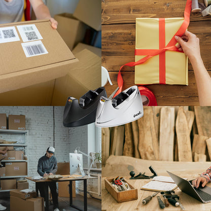 MDJ by Excell Desktop Tape Dispenser (Fits 1" + 3" Core) with Heavy-Weighted Base for One-Hand Dispensing for Office, Home, School, Masking, Heat Transfer, Sublimation, Crafts, Gift Wrapping (Chrome)