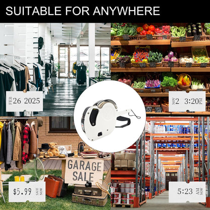 Motex MX-5500 New Version 1 Line 8 Digits Date Marking Gun – Pre-Loaded 1,000 White Sticker Labels and Pre-Loaded Inker with 1 Ink Refill - for Grocery Store, Retail Shop, Garage Sale (White)