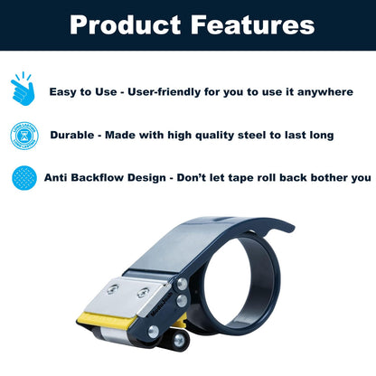 Excell Heavy-Duty Metal 2 Inch Packaging Tape Dispenser with Safety Blade Cover, Anti-Backflow Design, for Commercial Packaging, Shipping, Moving, Carton and Box Sealing