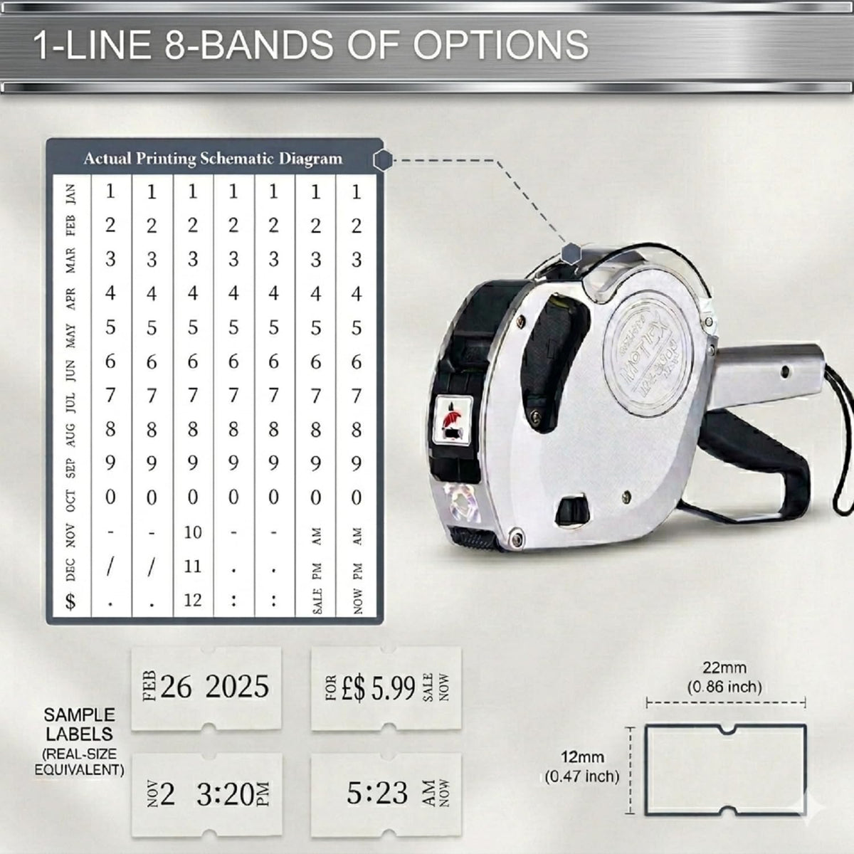 Motex Professional MX-5500NEW 1 Line 8 Digits Label Gun Kit - Includes 7,000 Blank Labels, Label Scraper and 1 Inker with 2 Ink Refill - for Grocery Store, Retail Shop, Garage Sale