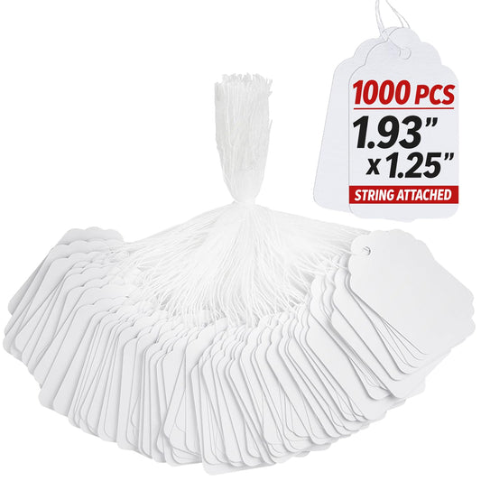 JayCo 1000pcs Price Tags with String Attached, 1.93" x 1.25" Large Marking Tags, 6 Inch Pre-Strung Merchandise Labels for Clothing, Retail, Garage Sale, Jewelry, Inventory, White Blank Hanging Tags